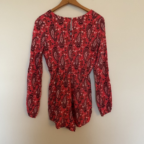 Abercrombie & Fitch Salmon Pink Black Paisley Long Sleeve Romper S Lace Up Y2K - Picture 5 of 12